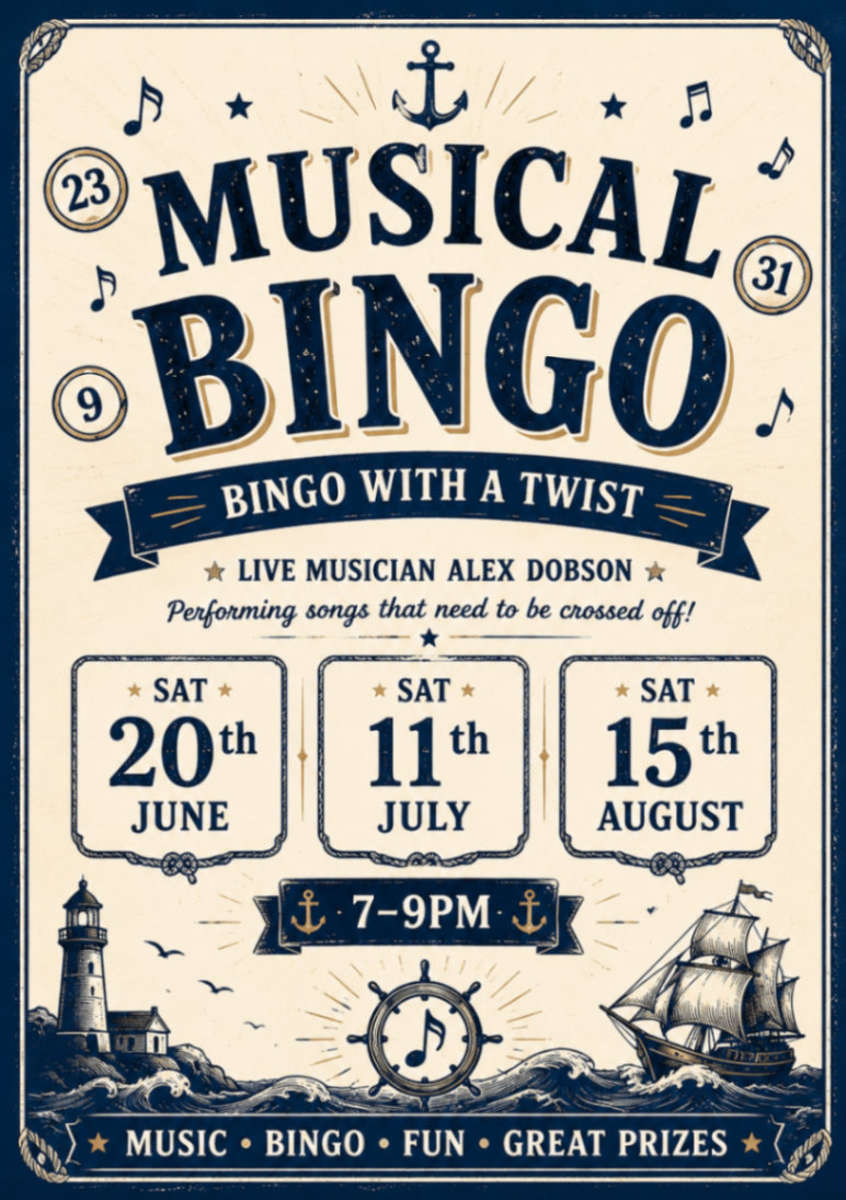 Musical Bingo with Alex Dobson - Sat 20th June, 11th July, 15th August 7-9pm